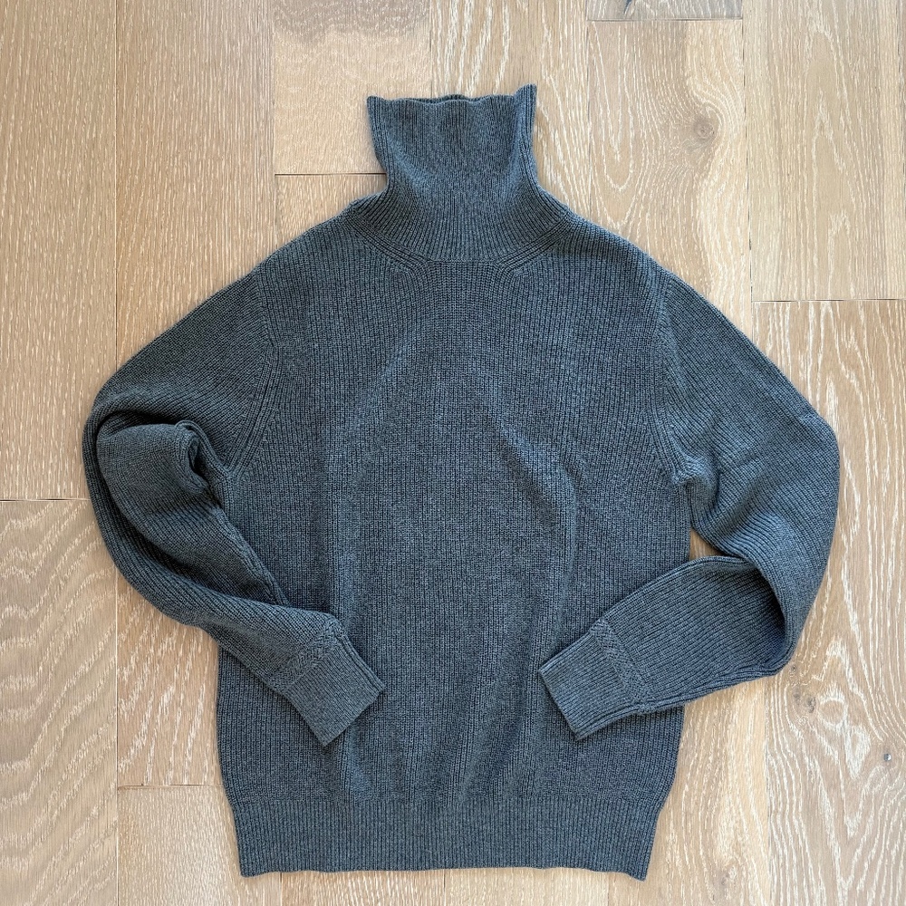 Buck Mason Storm Grey Rib Cotton Cashmere Seafarer Turtleneck